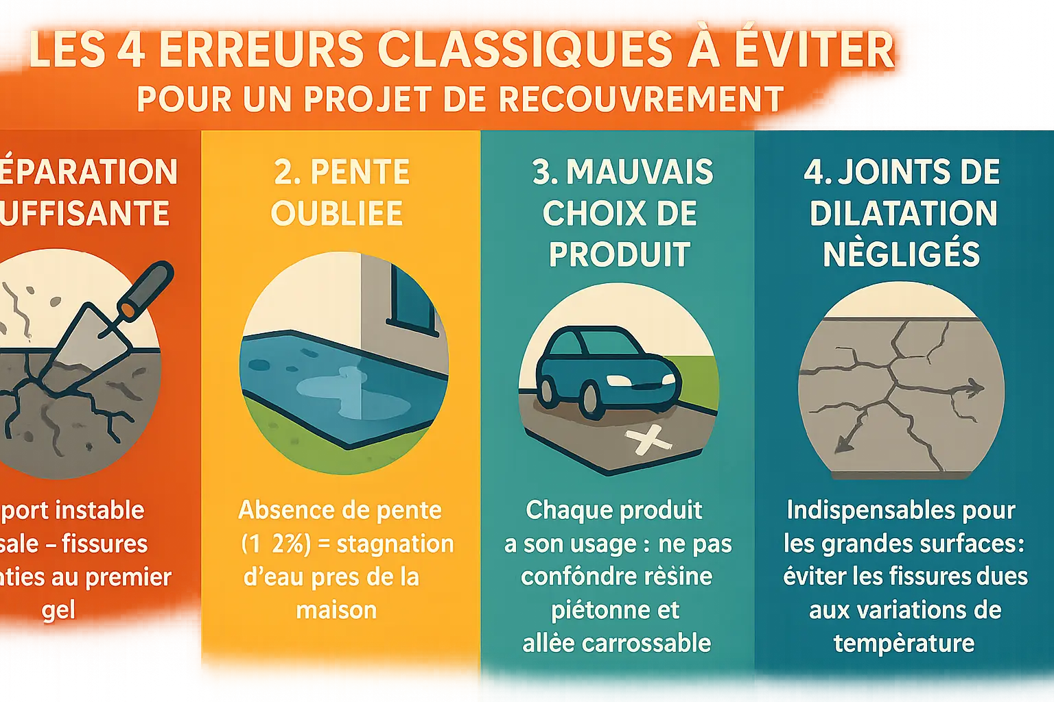 Illustration des erreurs à éviter lors du recouvrement de pavés autobloquants