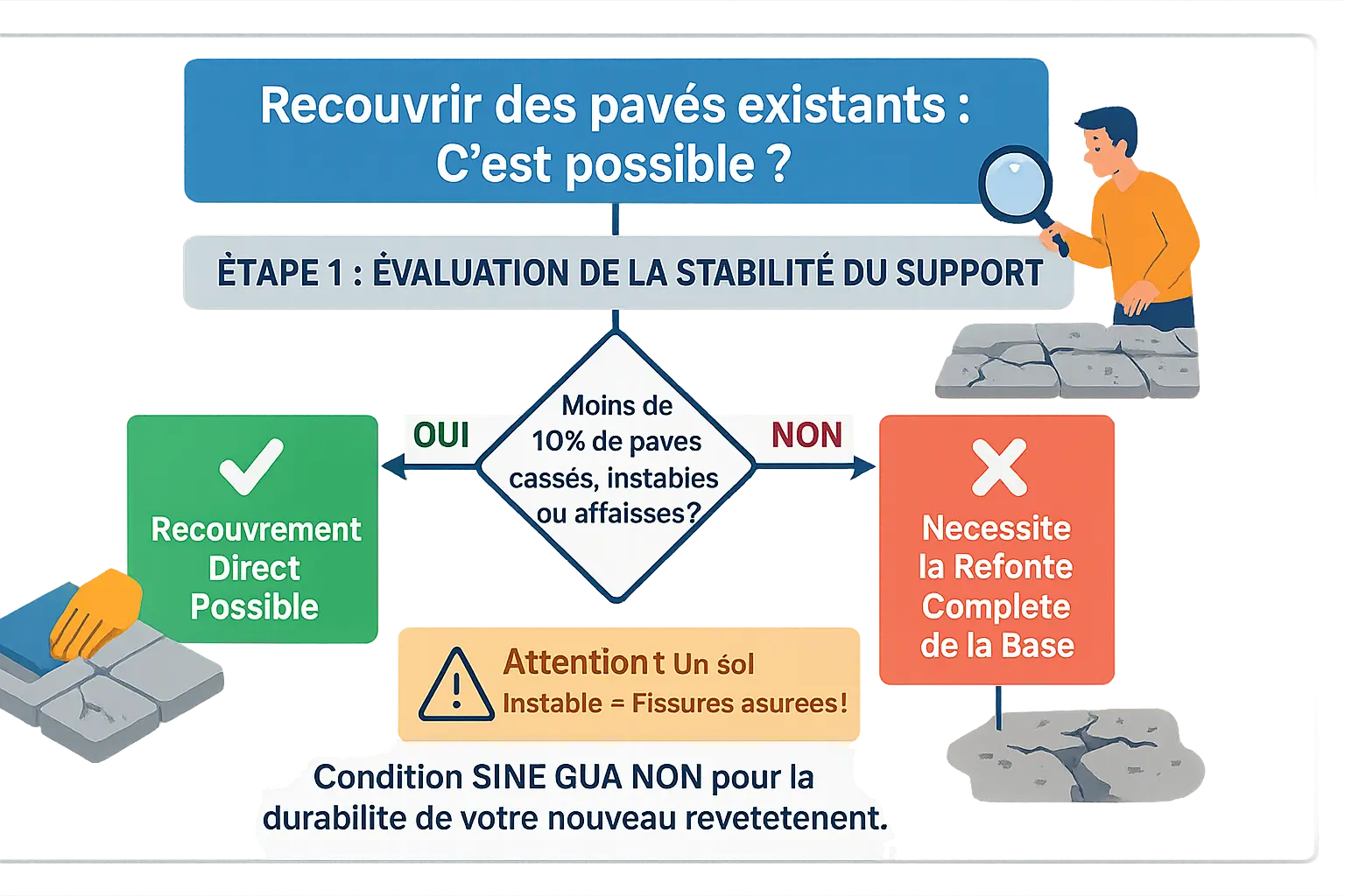 Pavés autobloquants avant et après recouvrement