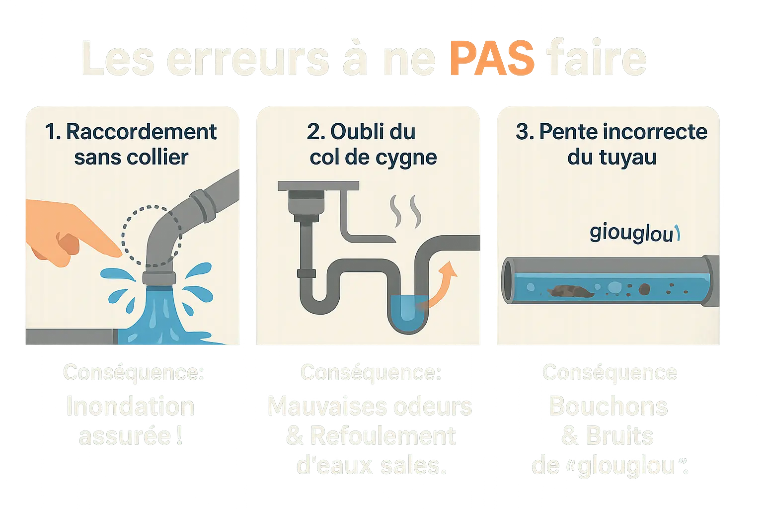 Schéma de raccordement d'un lave-vaisselle à un évier avec siphon