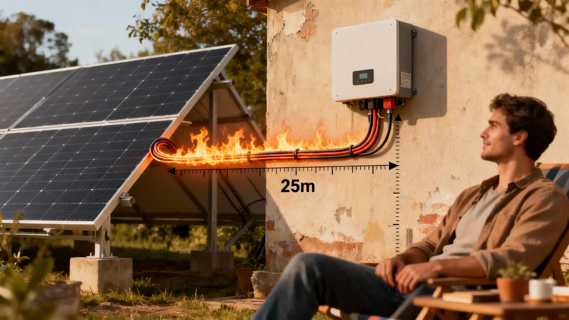 trace cables panneaux solaires onduleur distance perte energie