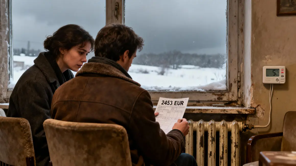 couple examine facture chauffage élevé salon froid
