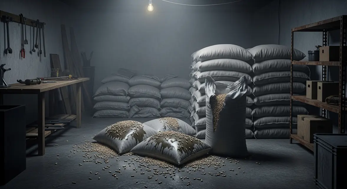 sacs granules bois abimes humidite garage hiver
