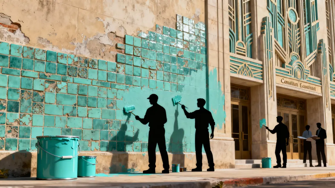 mur mosaïque vert d eau facade art deco peinture
