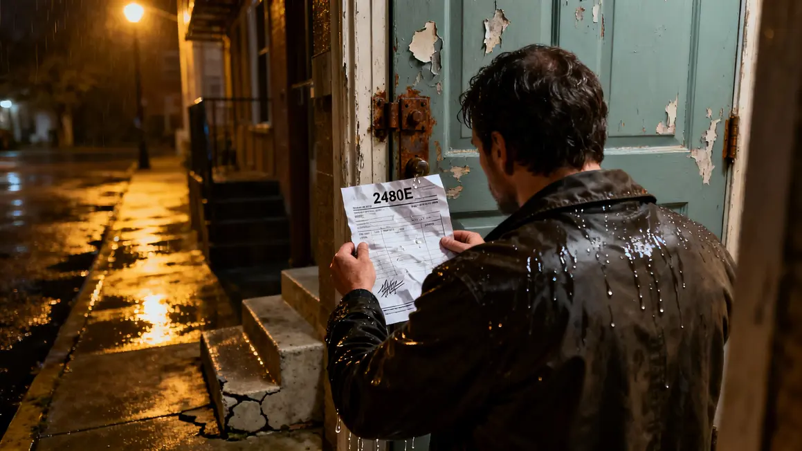 Homme facture main devant porte entrée