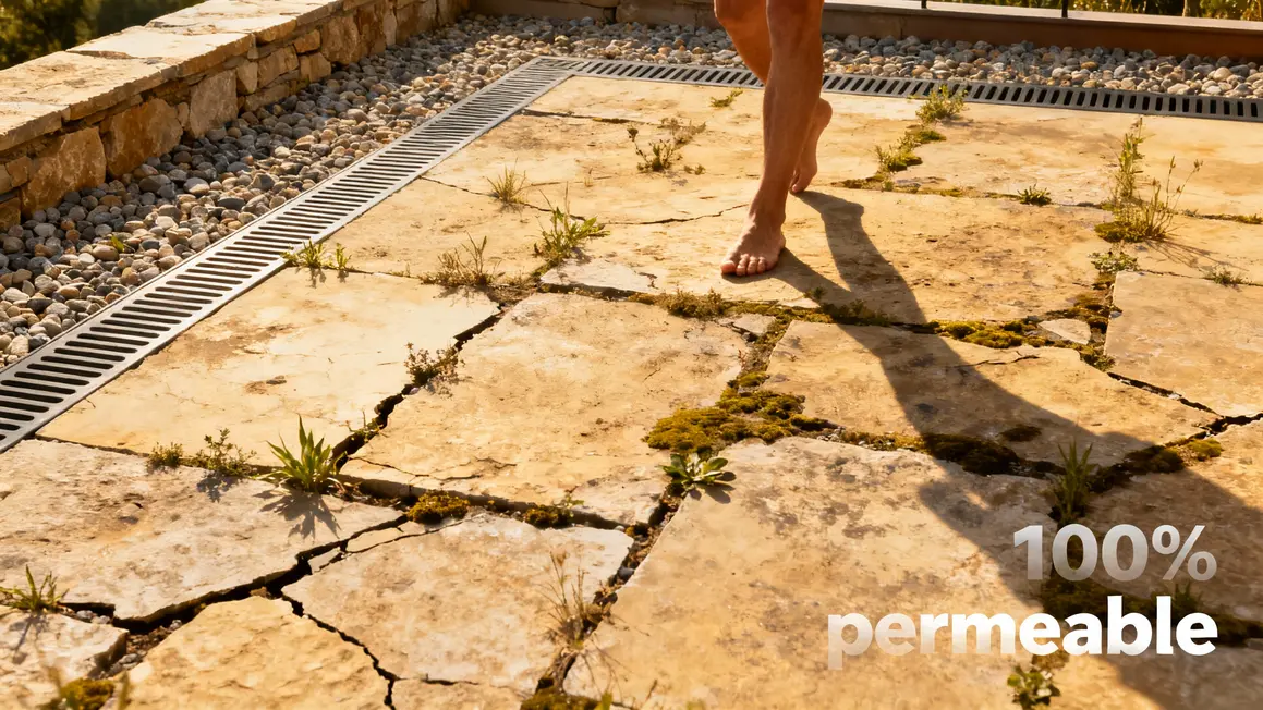 terrasse gravillon drainant, pieds nus, sol perméable