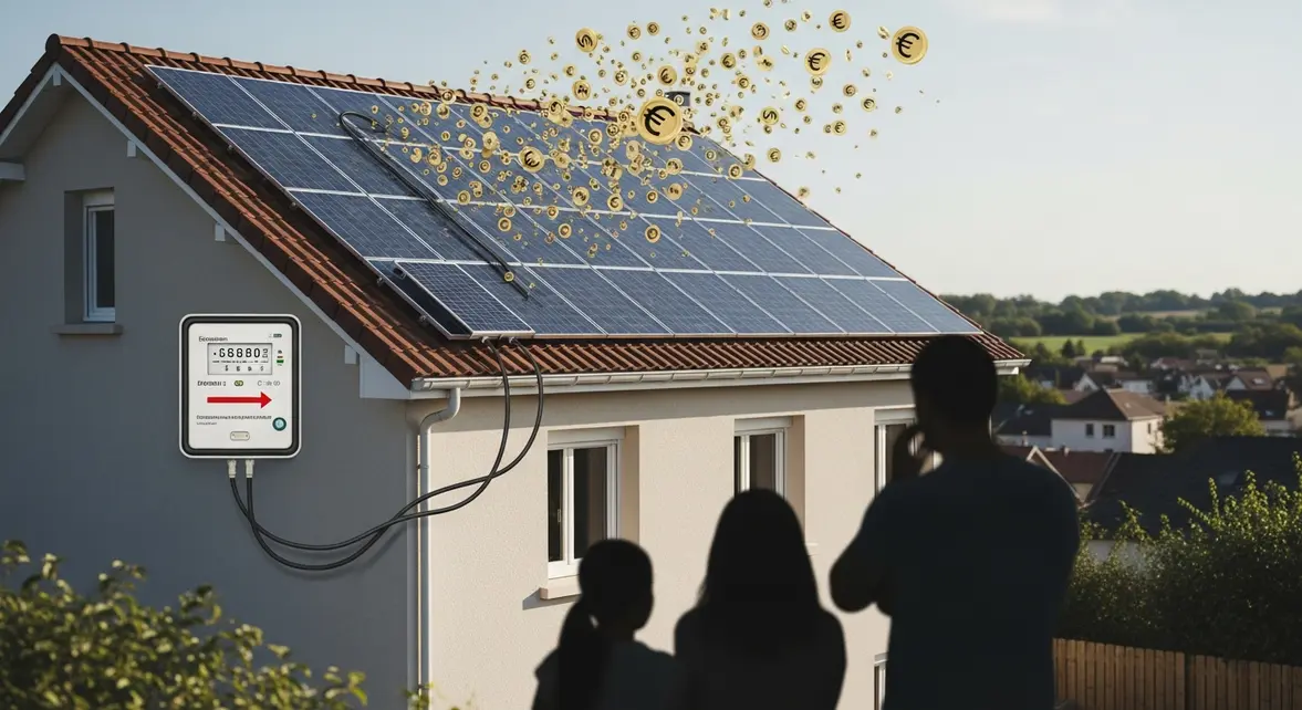 installation solaire familiale avec panneaux cables et compteur d energie en perte