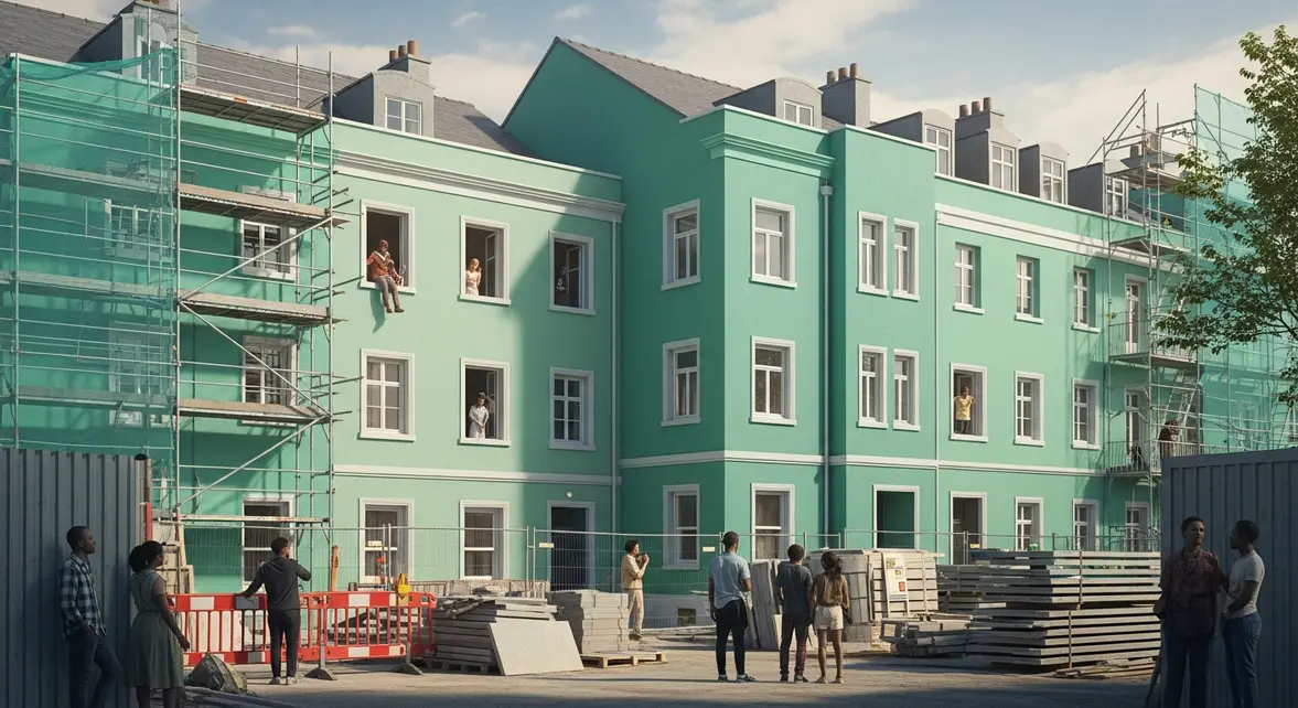 immeubles facades vert d eau chantier habitants
