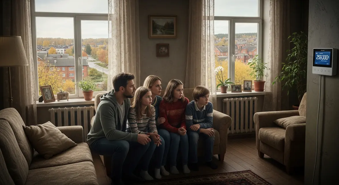 Famille modeste salon radiateurs thermostat automne