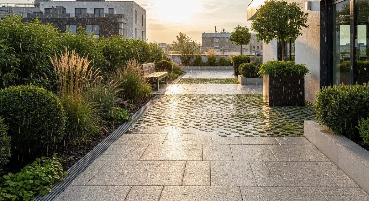 terrasse moderne avec revêtement drainant écologique