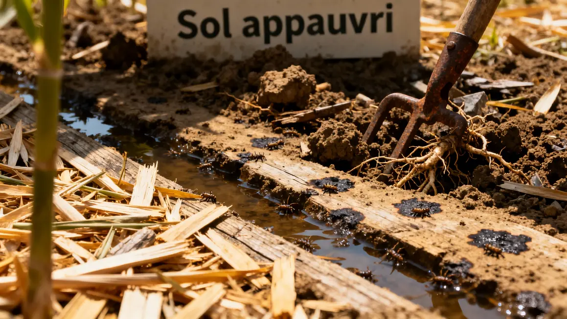 Sol couvert de miscanthus humide appauvri et parasites