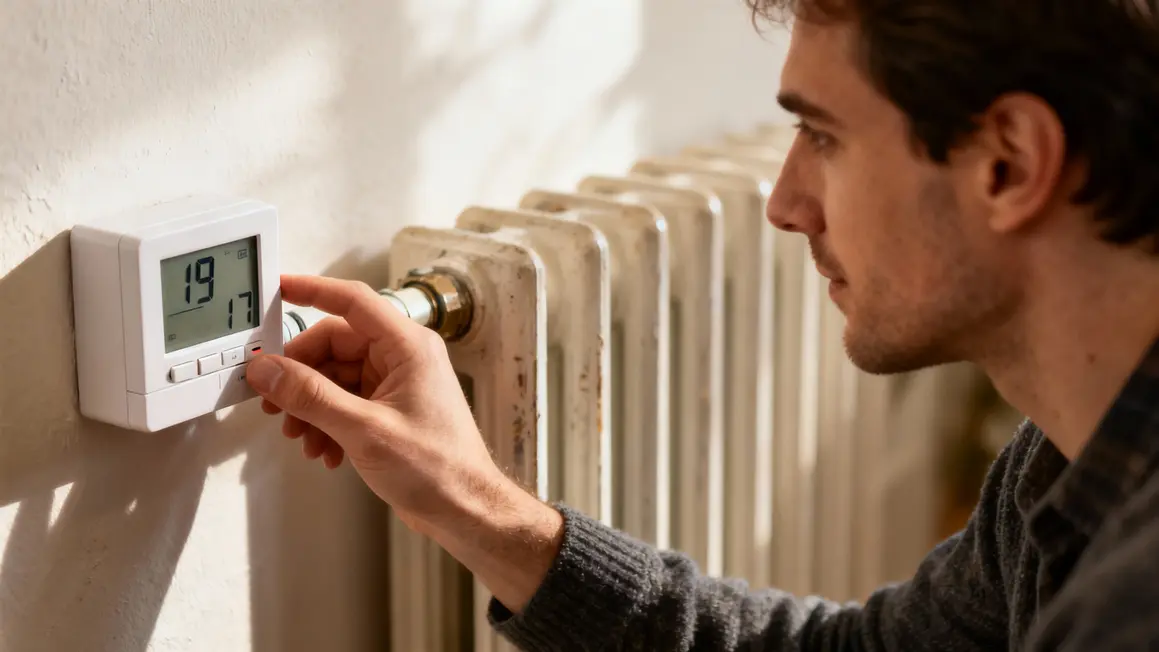 Main ajuste thermostat radiateur inertie