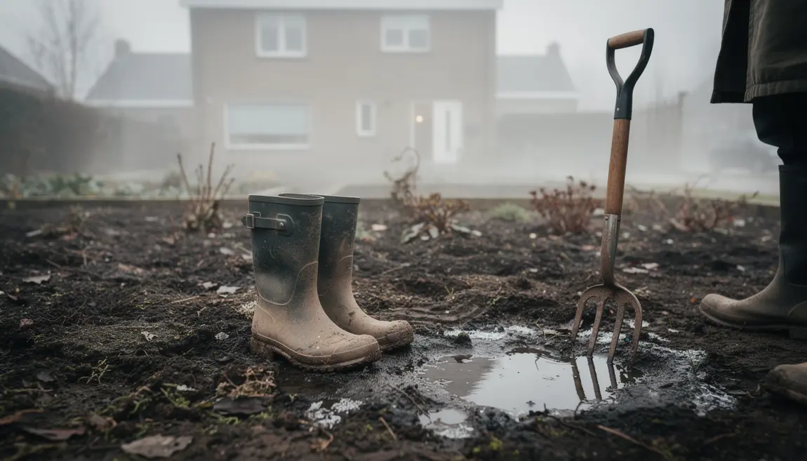 jardin flamand hiver sol tassé bottes brume