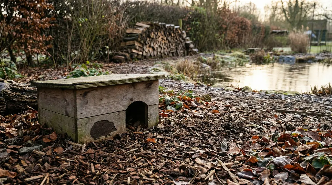 Abri bois hivernal pour hérisson, biodiversité jardin
