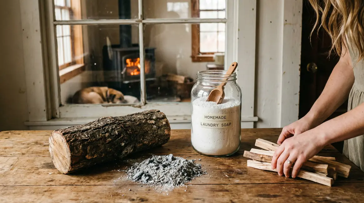 lessive maison cendre de bois bocal et poele