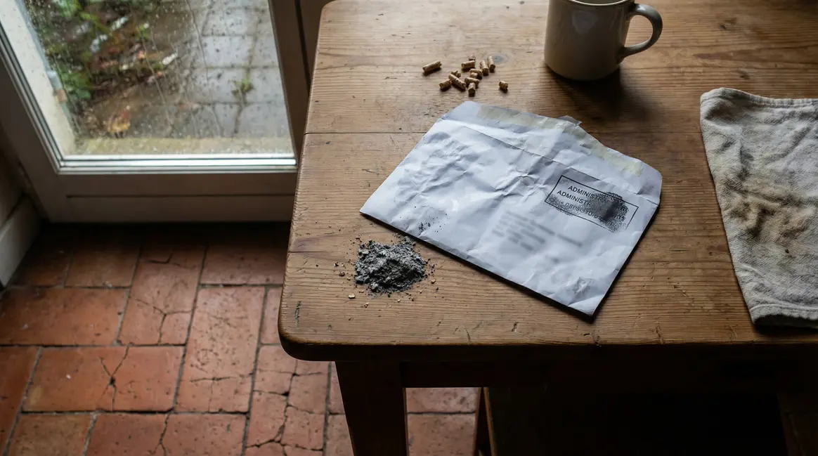 lettre mairie amende pollution cendres sur table de cuisine