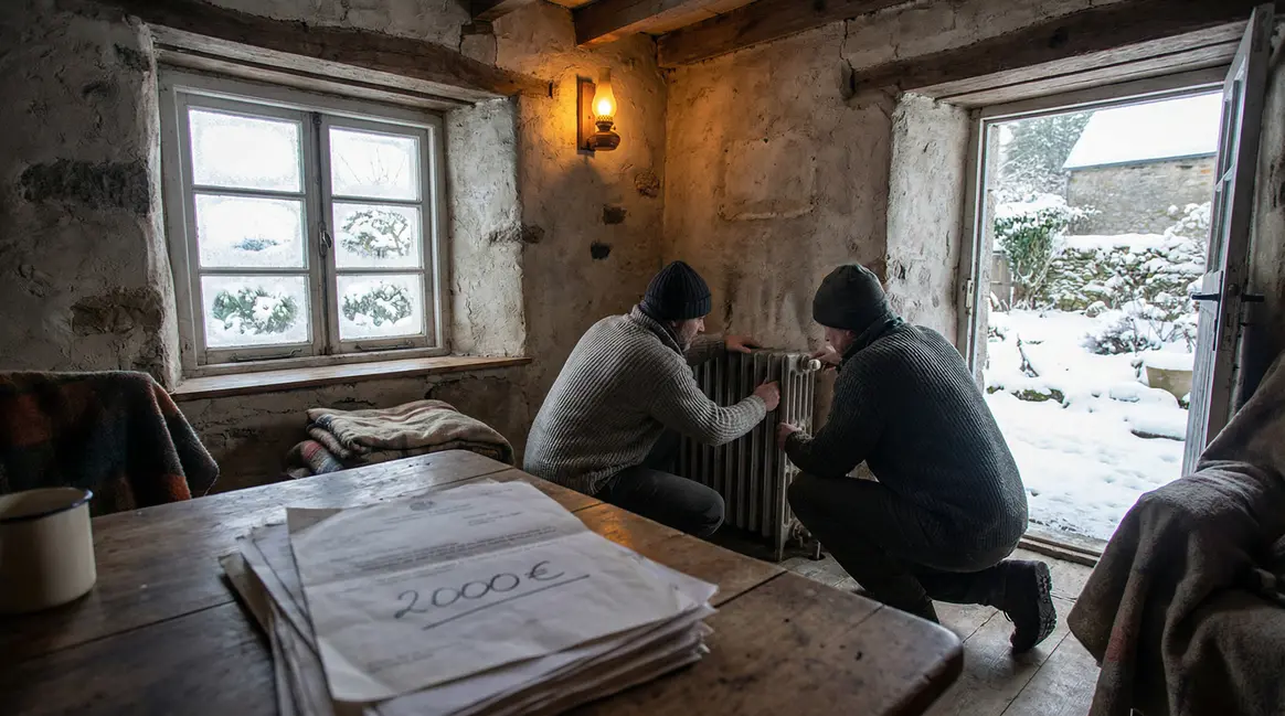 maison ancienne sous la neige radiateurs et facture d'energie