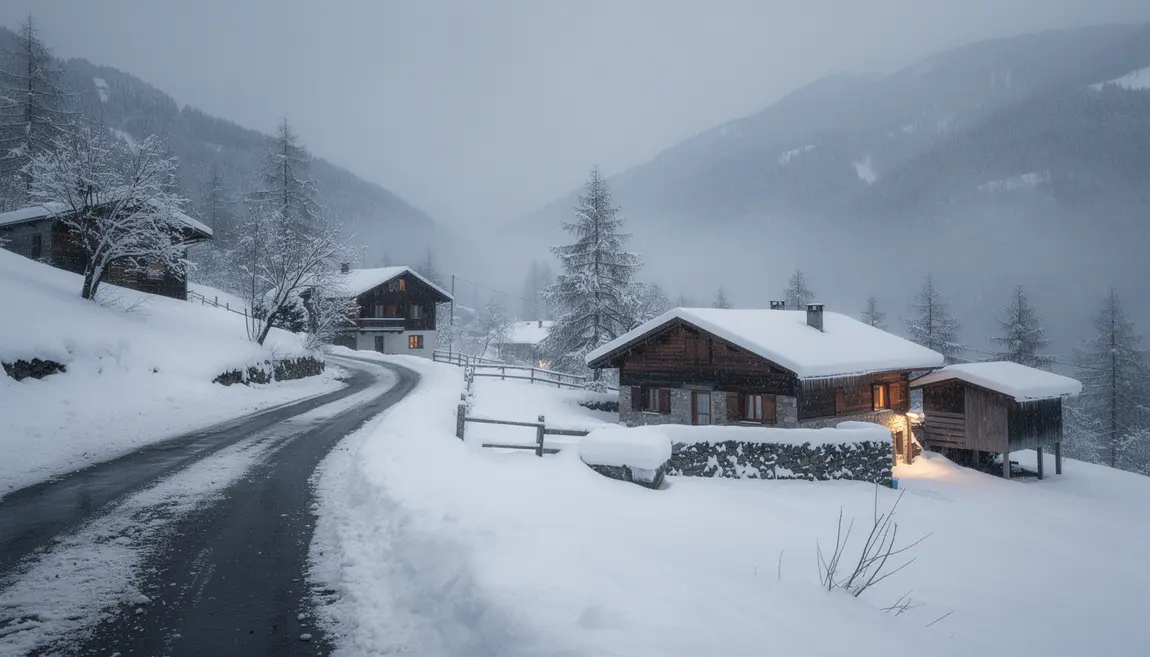 Vue hivernale de Mouthe village le plus froid de France