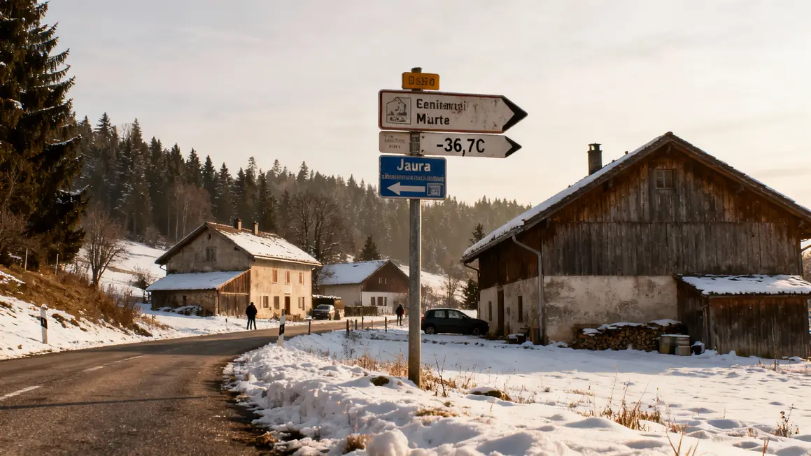 Panneau de Mouthe avec temperature record froid du Jura