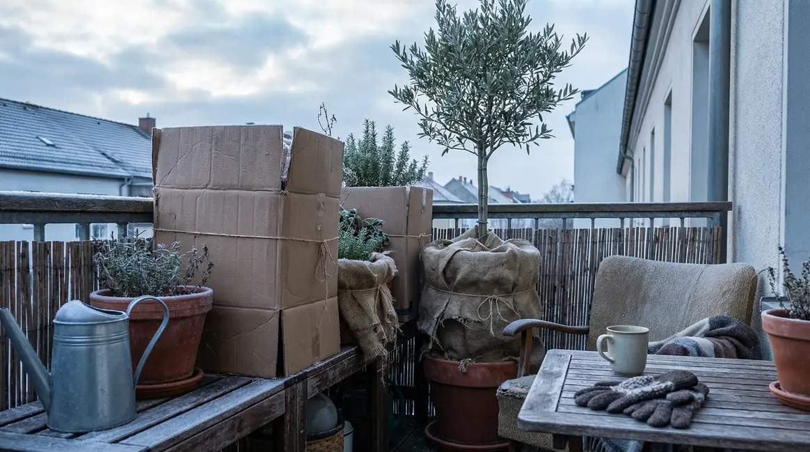 balcon protege plantes hiver carton voiles dechires