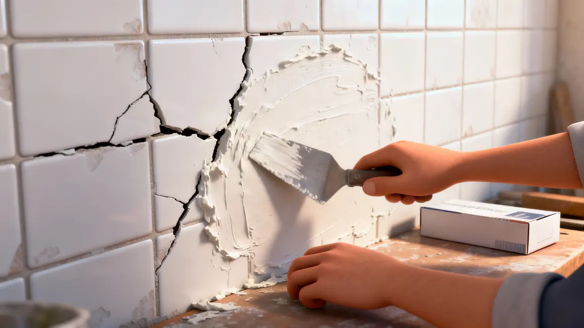 Fissure carrelage mur réparable avec pâte blanche
