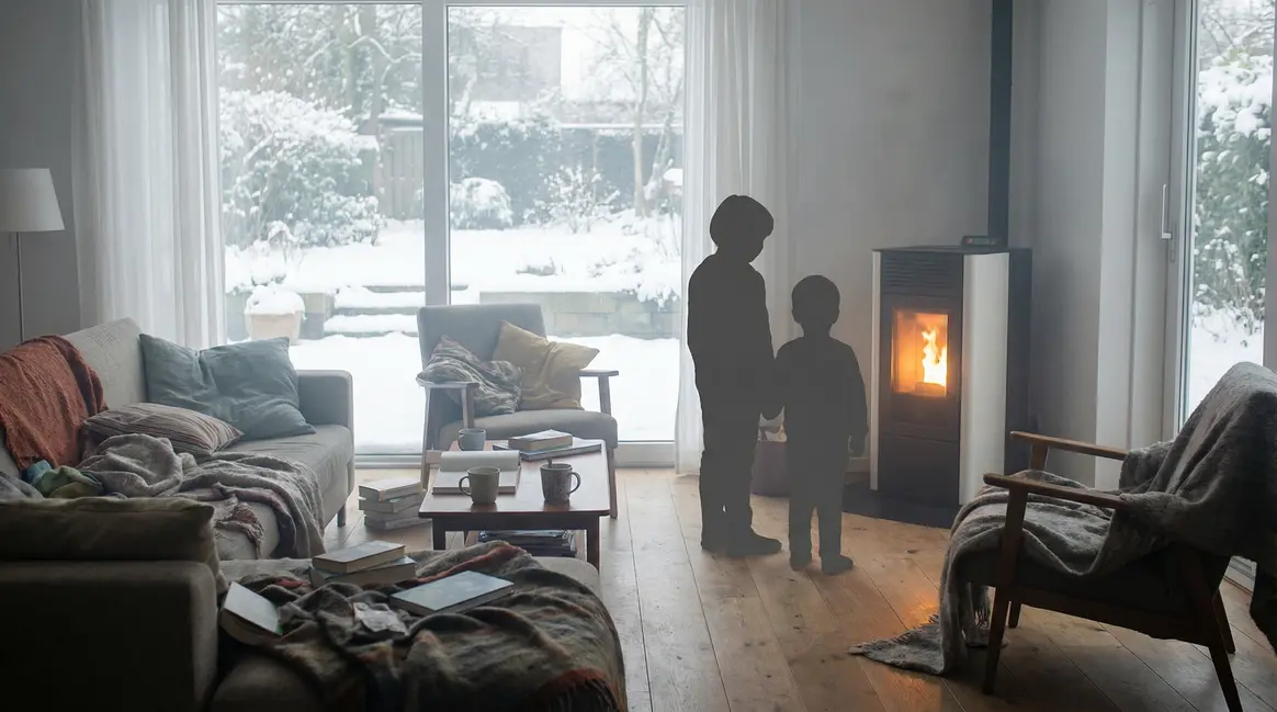 Salon moderne hiver poêle à granulés chaleur familiale