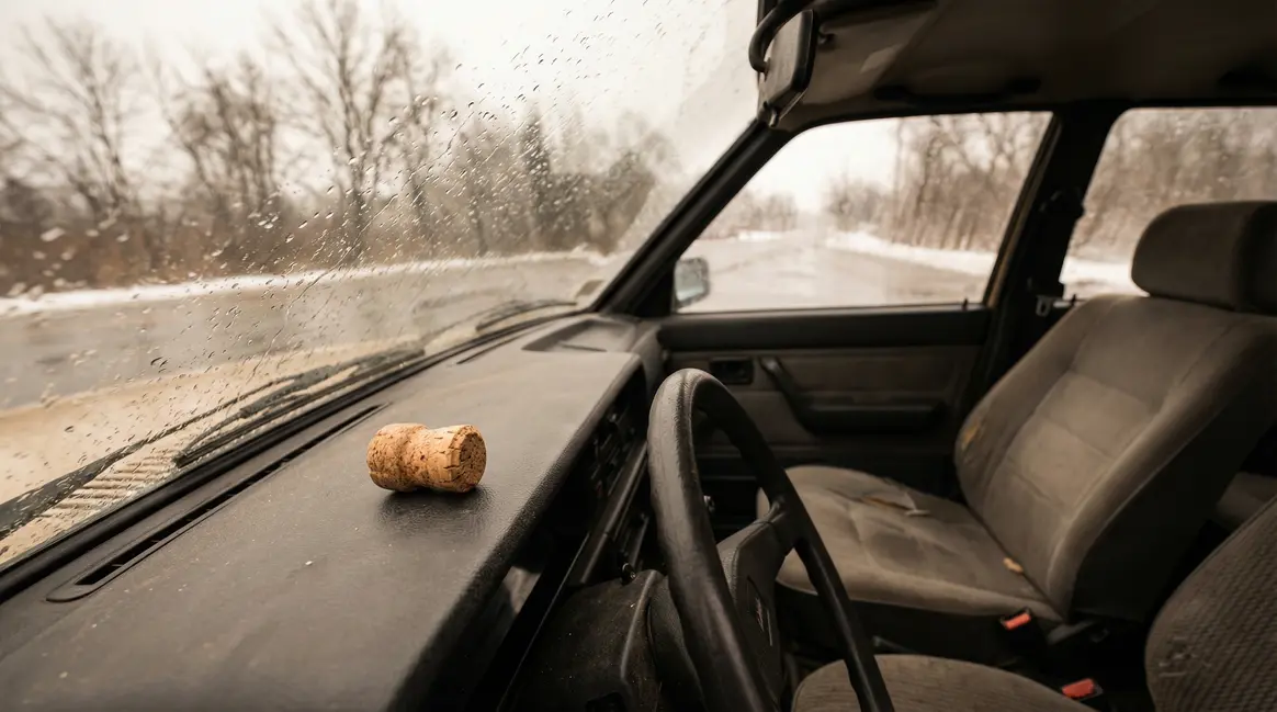 Bouchon en liège sur tableau de bord de voiture pluie hiver