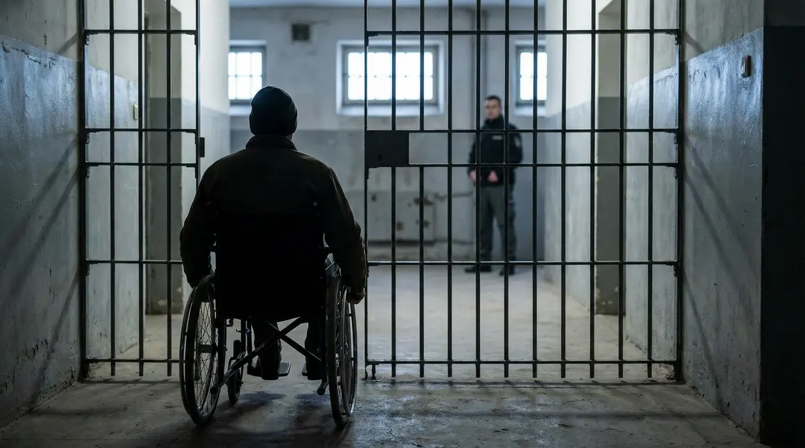 Personne handicapée en fauteuil roulant isolée en prison