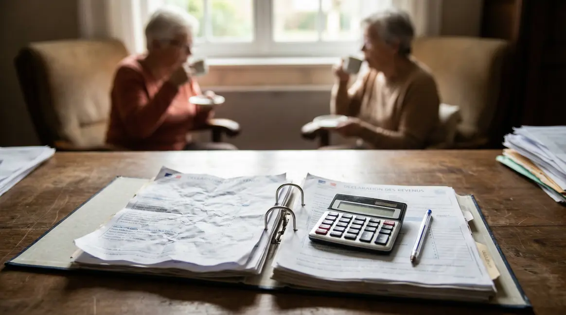 classeur ouvert documents fiscaux calculatrice retraites