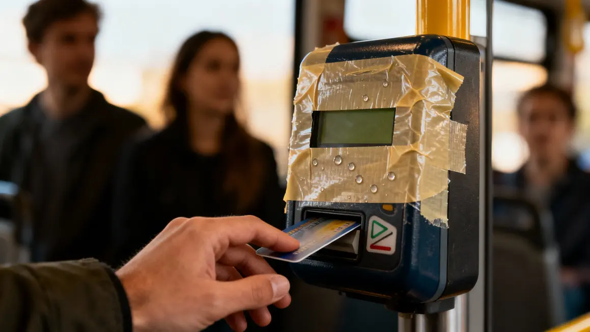 Lecteur paiement transport recouvert de scotch
