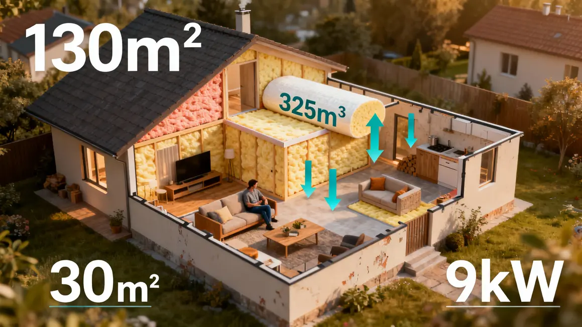 Infographie calcul puissance pompe à chaleur 130m2