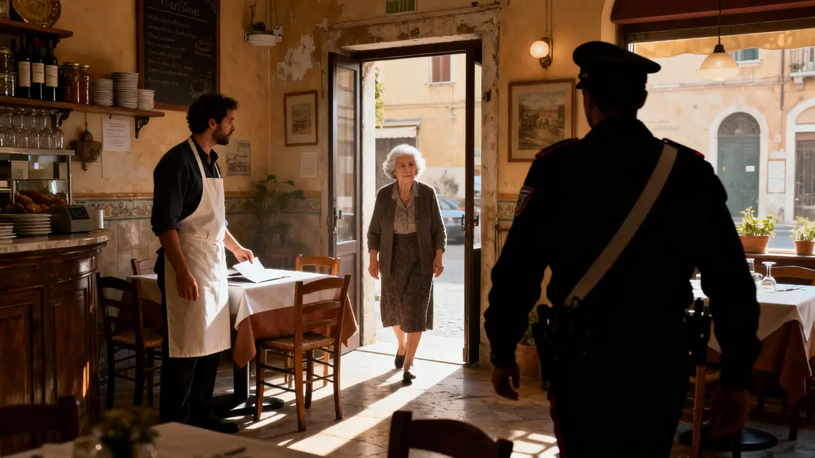 Commerçant tablier femme âgée police restaurant Turin