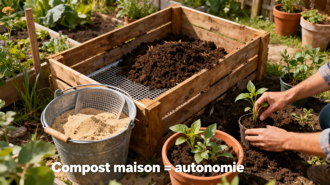 Compost tamisé godets main repique jardin