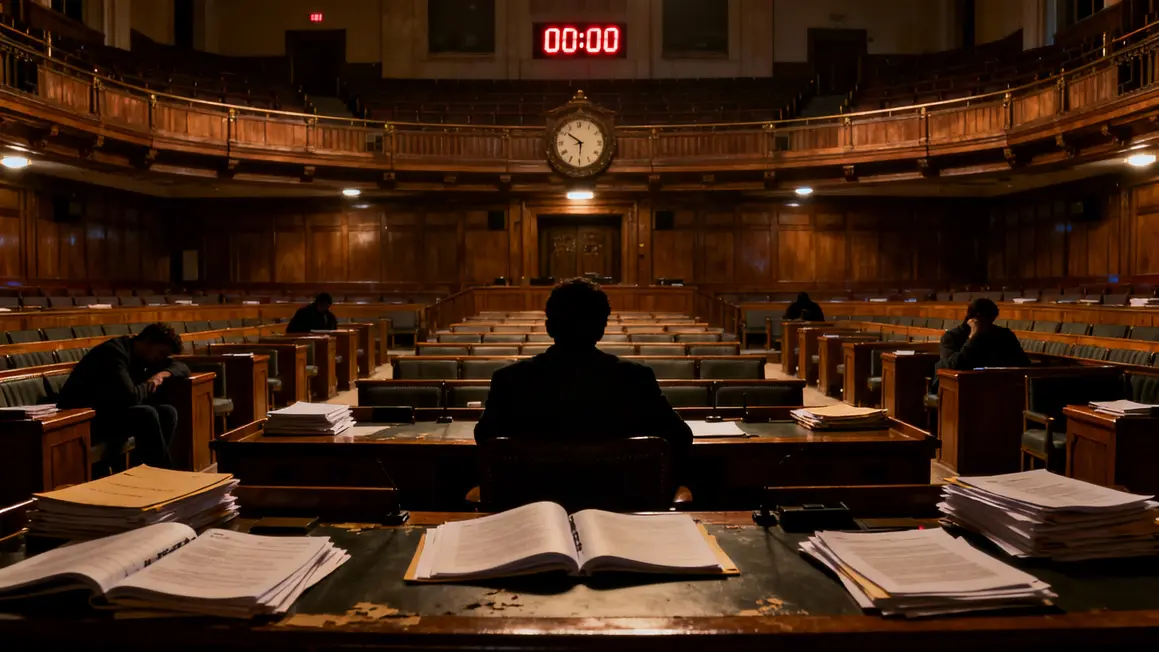 Salle parlement vide nuit débats arrêtés budget 2026