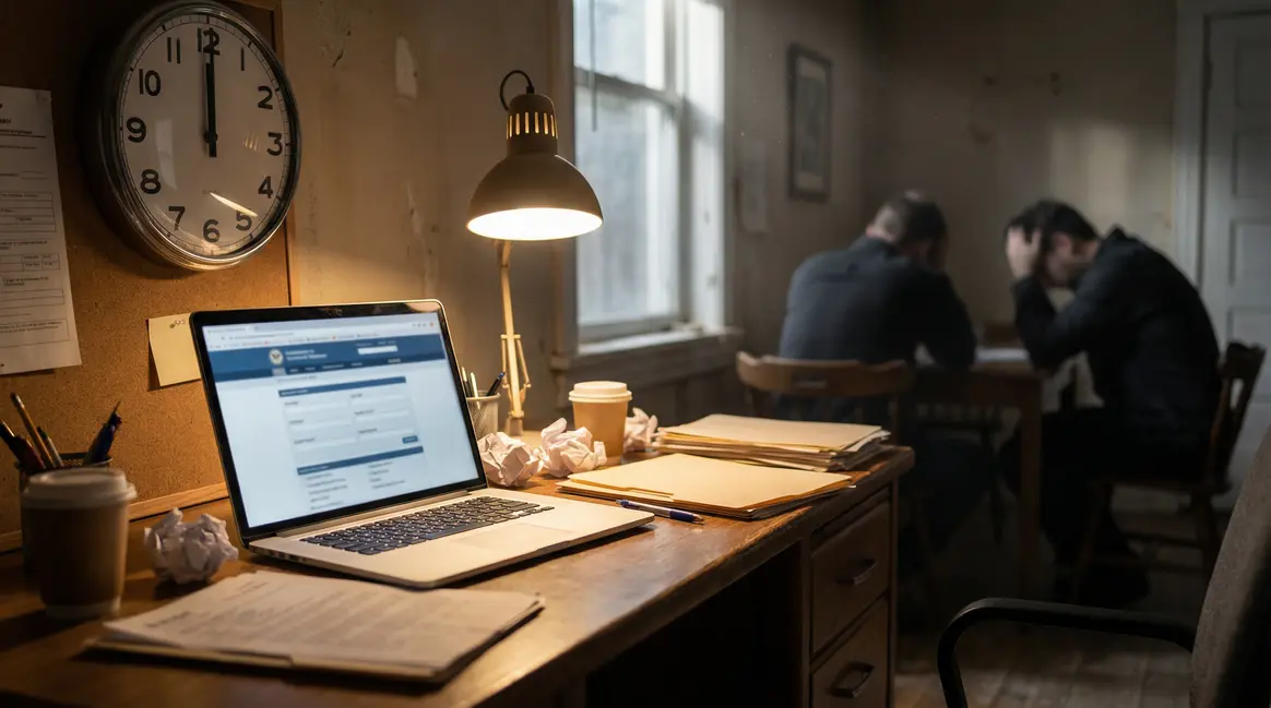 Ordinateur site CAF, bureau minuit, tension declaration CAF