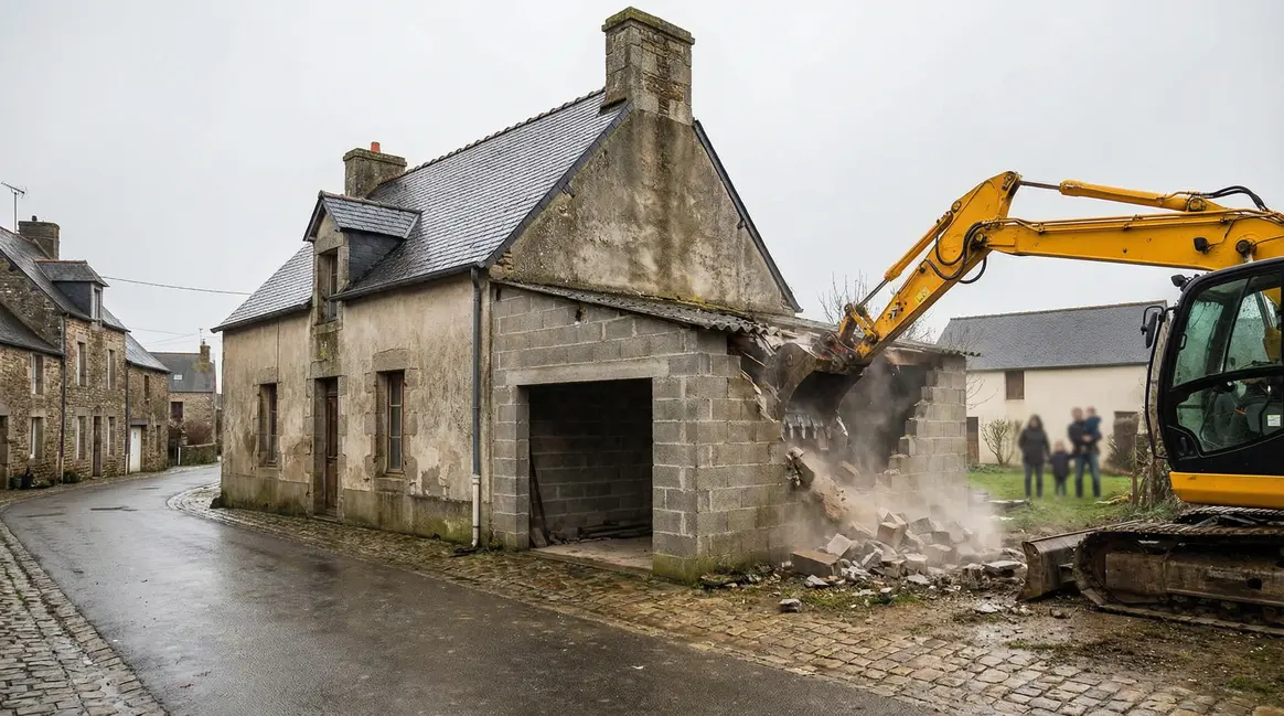 maison garage en démolition dans un village français