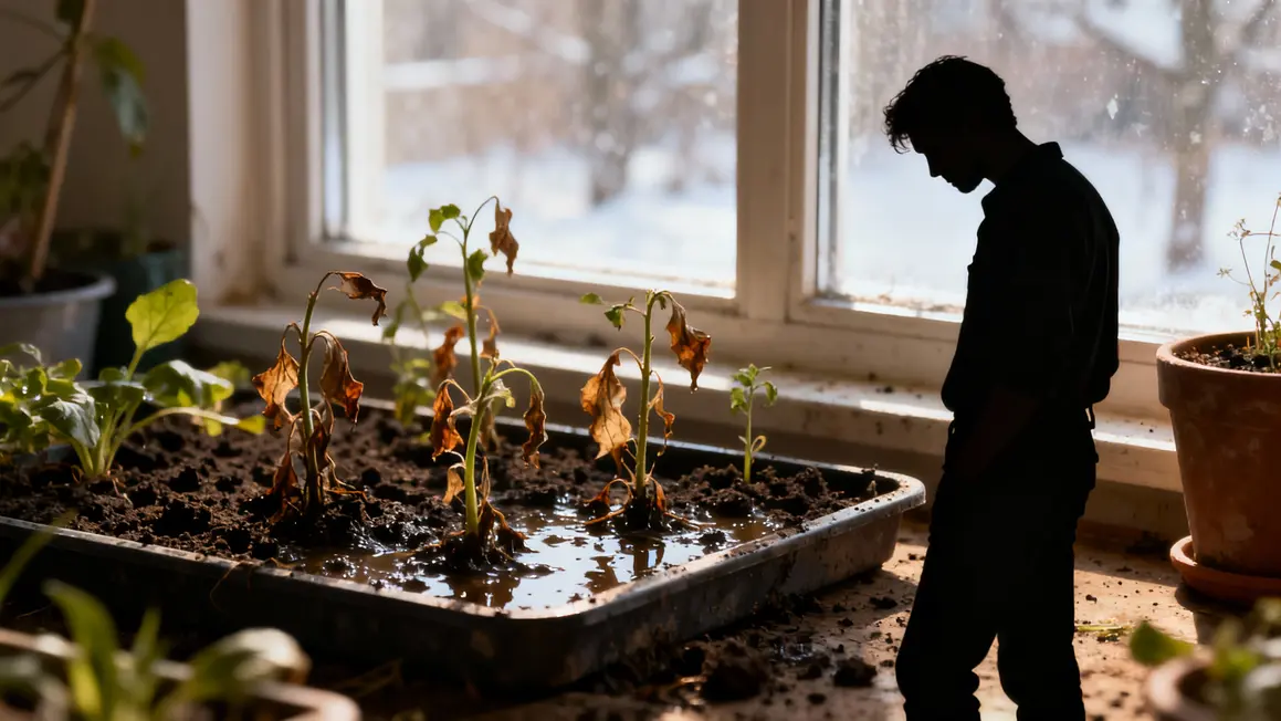 Terreau trop humide jeunes plants affaissés lumière faible hiver