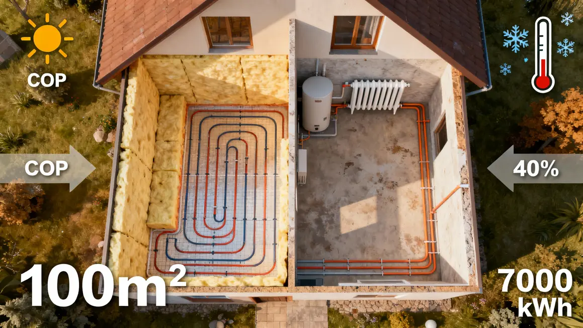 schema facteurs consommation pompe a chaleur 100m2