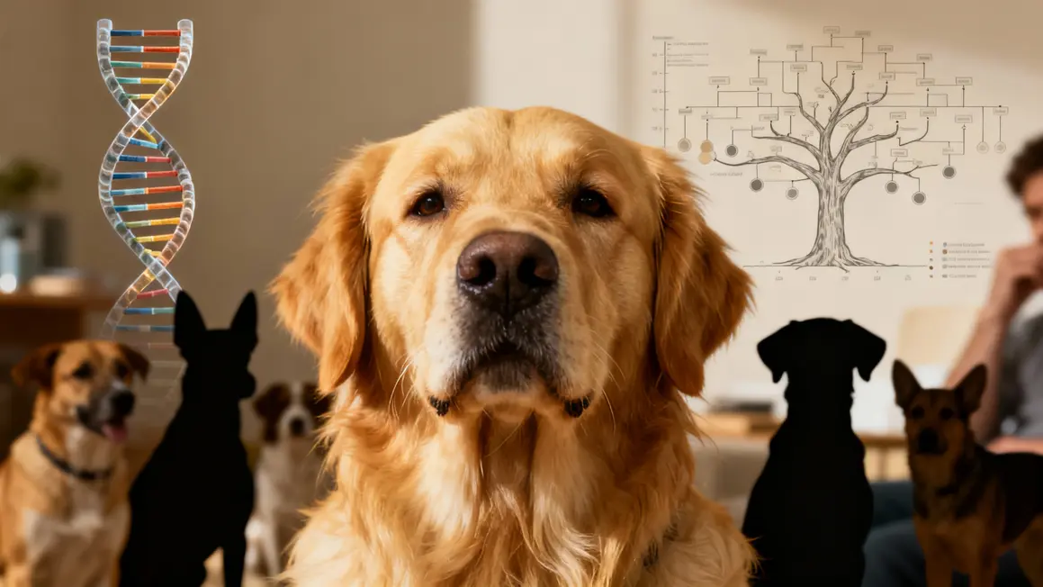 Golden Retriever gros plan genetique double helix