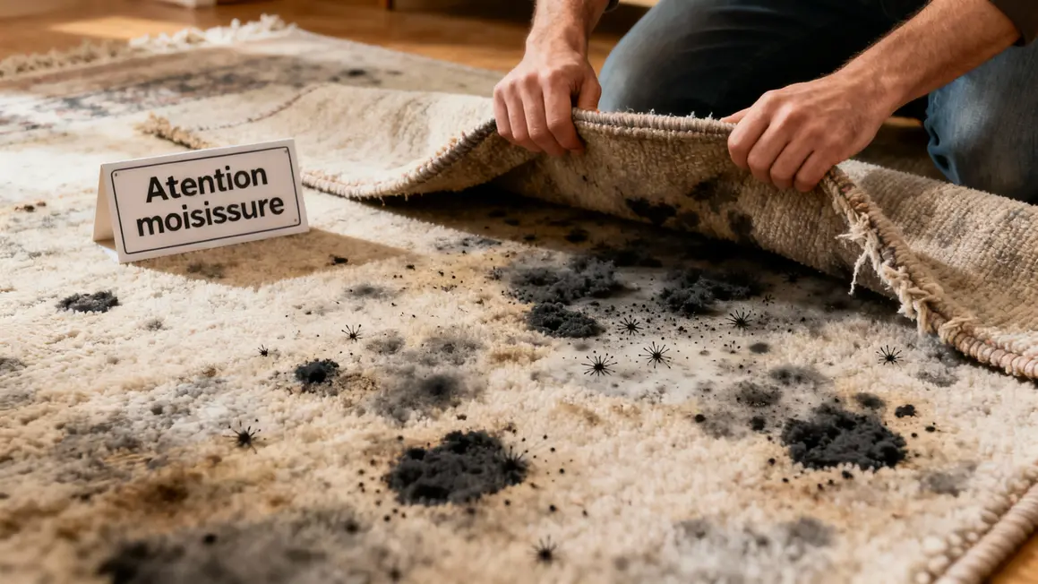 Main soulève tapis moisissure logement
