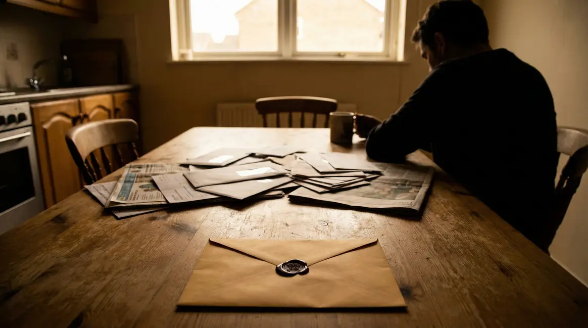 Lettre anonyme posée sur table, vigilance arnaque