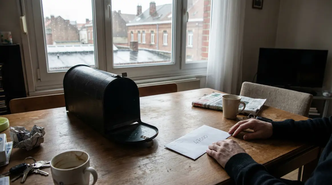 Boîte aux lettres ouverte avec lettre fiscale en appartement Lille