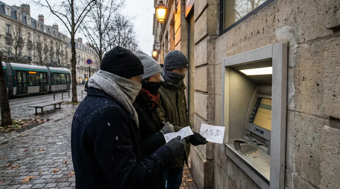 famille devant distributeur billets baisse taux livret a 1 5