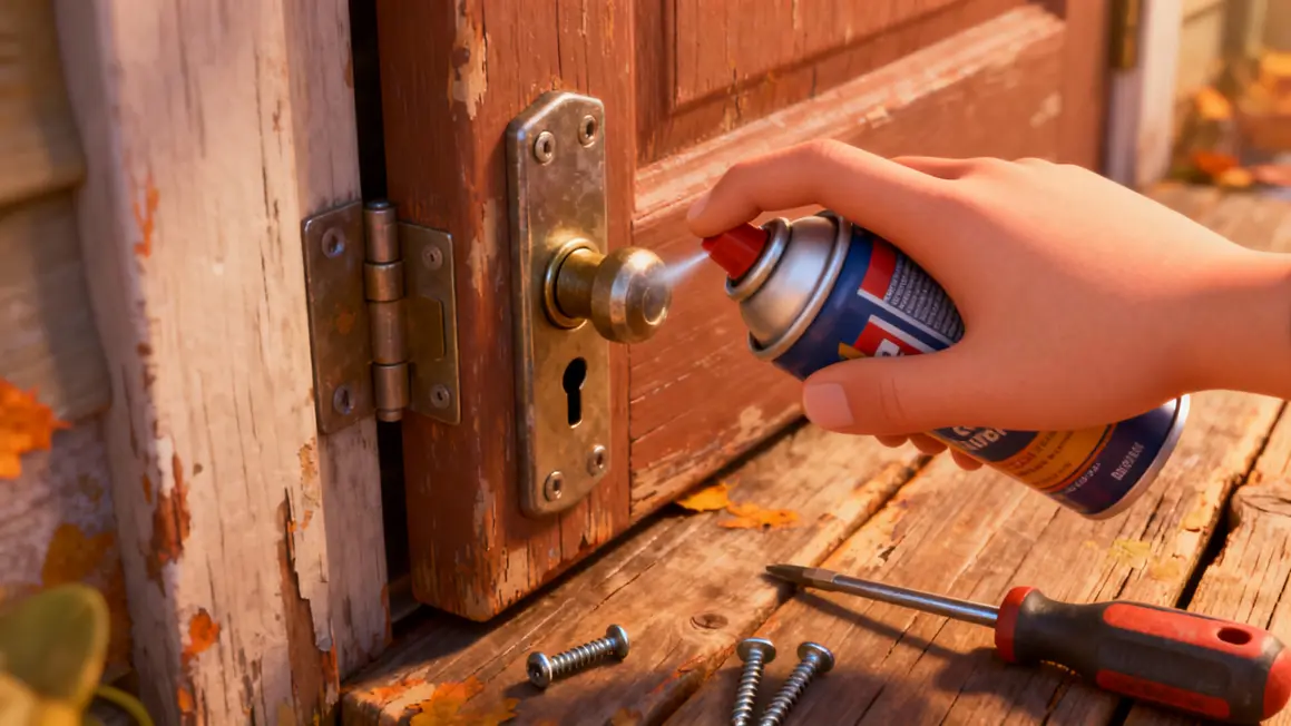 Main spray serrure porte automne