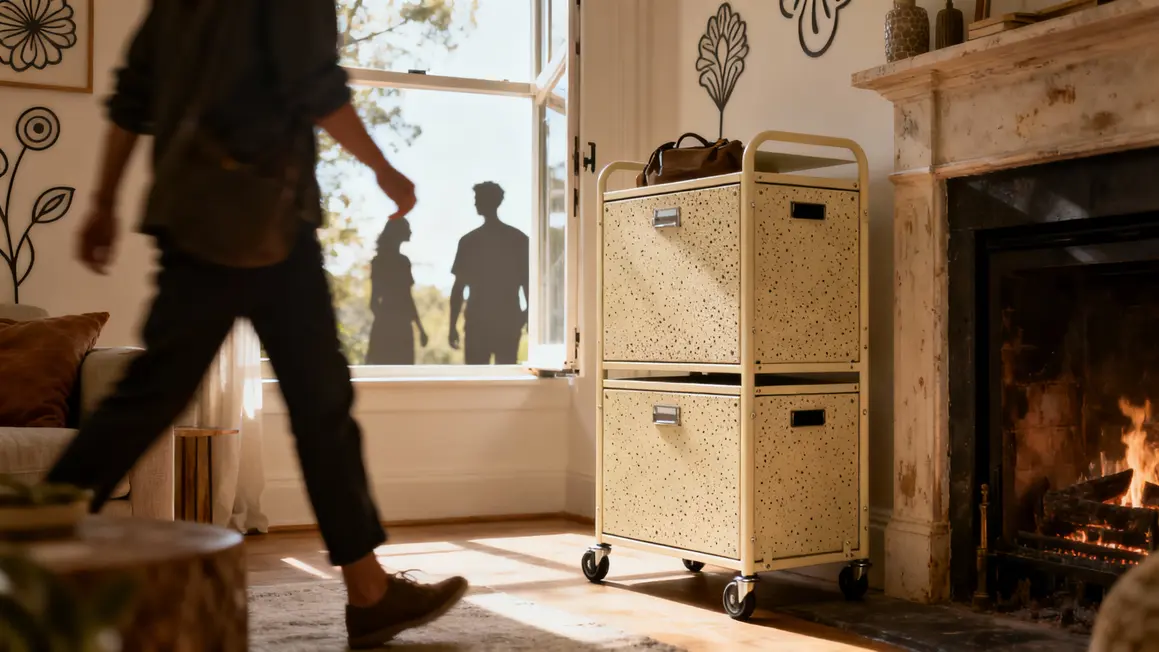 meuble granulés bois pratique design creme roulettes