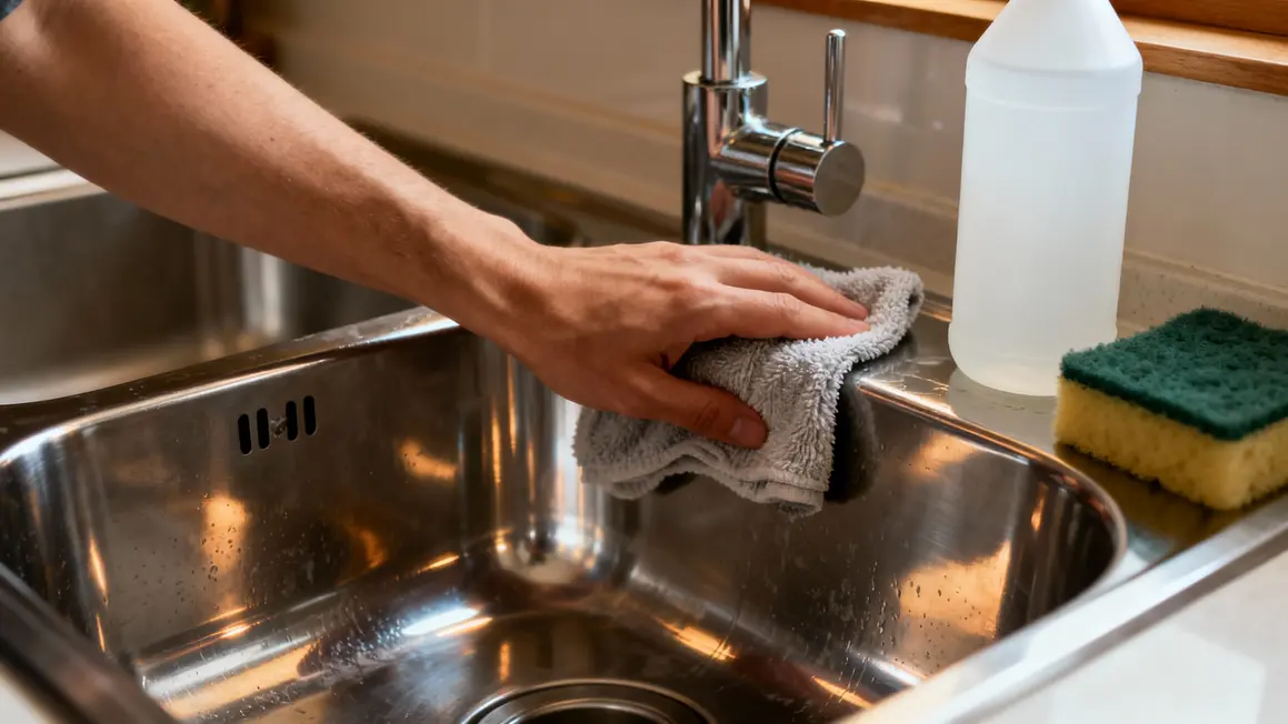 evier inox brillant nettoyage microfibre vinaigre