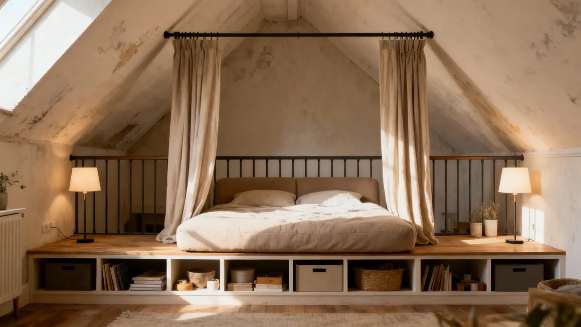 chambre combles faible hauteur lit futon rangements