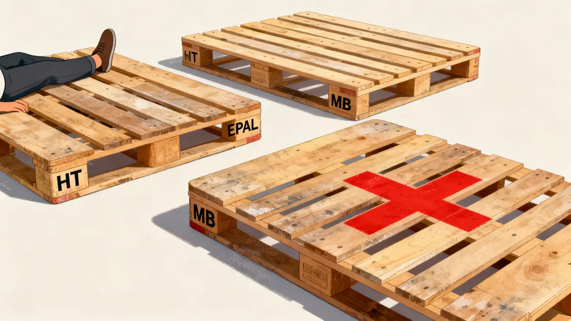 Palettes recyclées HT EPAL valides, MB à éviter en bois