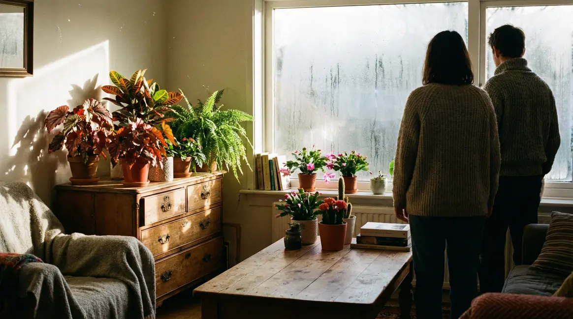 Salon lumineux avec plantes d intérieur en hiver