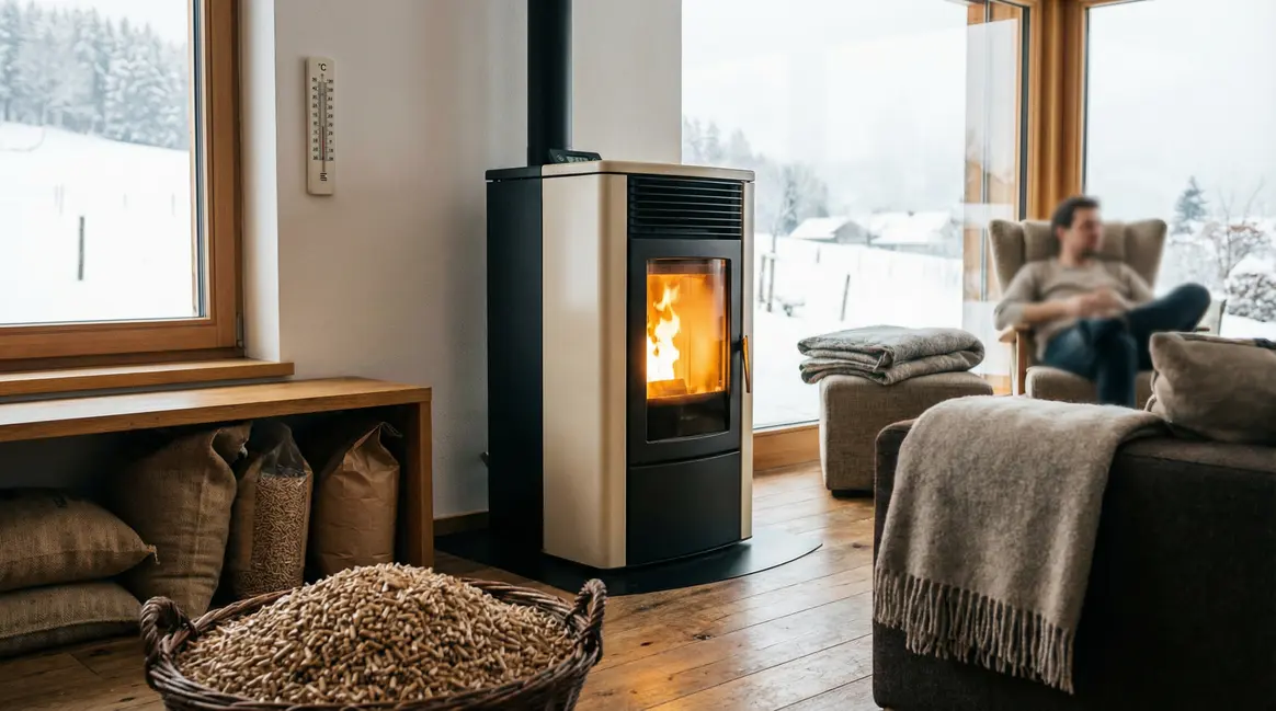 poele a granules en fonctionnement ambiance maison moderne