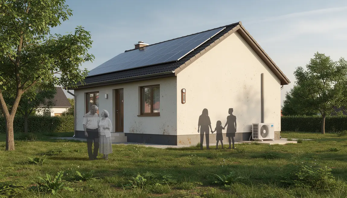 vue maison de 100m2 pompe a chaleur et panneau solaire